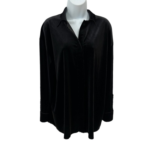Norma Kamali black velvet oversized NK Velcro button shirt size XS Revolve - Picture 4 of 13